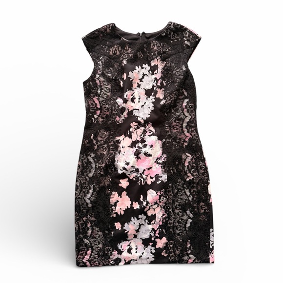 Saks Fifth Avenue Dresses & Skirts - Saks Fifth Avenue Black Floral Lace Cap Sleeve Dress Size 14 NWT